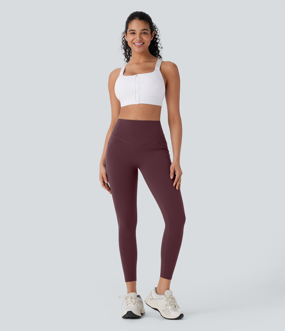 Halara UltraSculpt™ High Waisted Tummy Control Butt Lifting Ruched Pocket Shaping Yoga Leggings - Evening Red