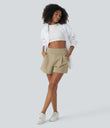 DayStretch High Waisted Work Baggy Shorts 4'' with Pockets - Fields of Rye
