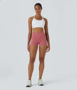 SoftlyZero™ High Waisted Crossover Plain Yoga Biker Shorts 3''-UPF50+ - Begonia Rouge