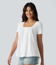 Square Neck Short Sleeve Casual Top - White