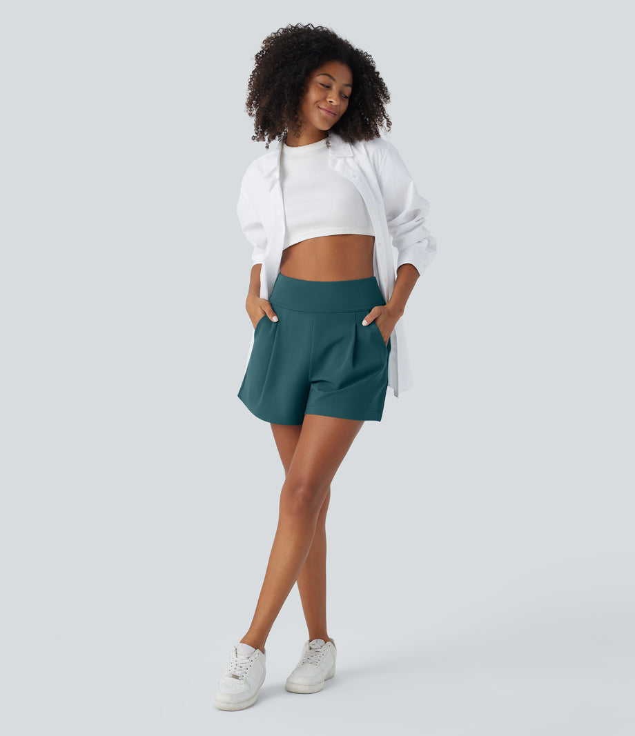 DayStretch High Waisted Work Baggy Shorts 4'' with Pockets - Atlantic Deep