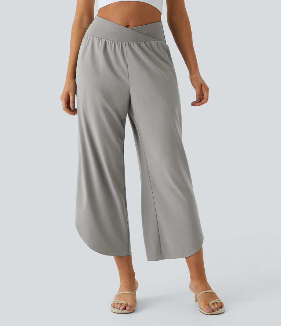 Breezeful™ High Waisted Crossover Quick Dry Resort Pants with Pockets - Dust Gray