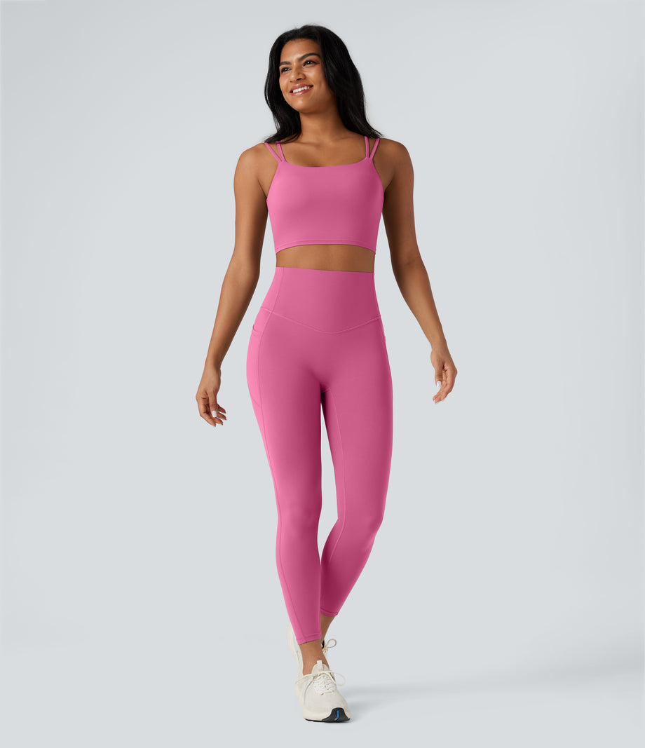 Halara UltraSculpt™ Double Straps Twisted Backless Cropped Yoga Tank Top - Pink Power