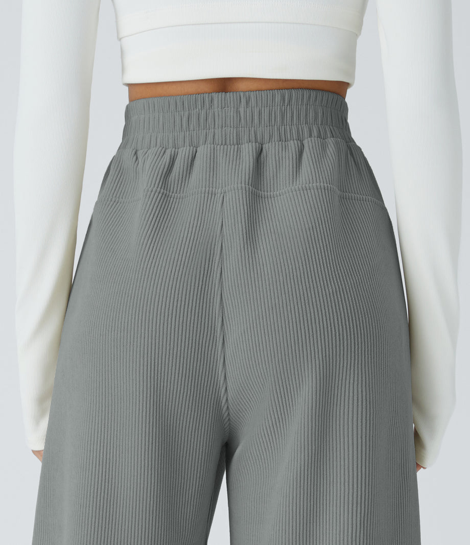 High Waisted Pocket Straight Leg Baggy Mop Corduroy Casual Pants - Monument