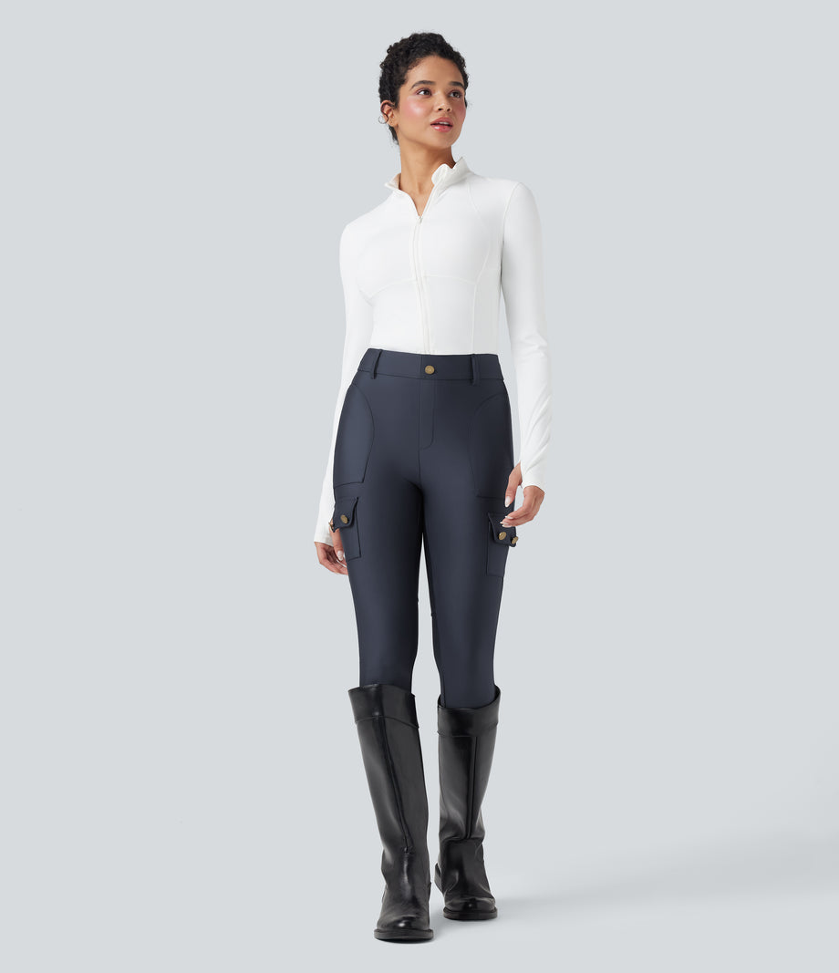High Waisted Sheen 7/8 Leggings with Pockets - Blue Nights