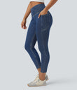Halara Flex™ Crossover Pocket Washed Denim Work Leggings - Tide Blue Denim