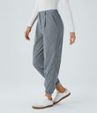 Mid Rise Zipper Pockets Corduroy Casual Joggers - Blue Flower Gray