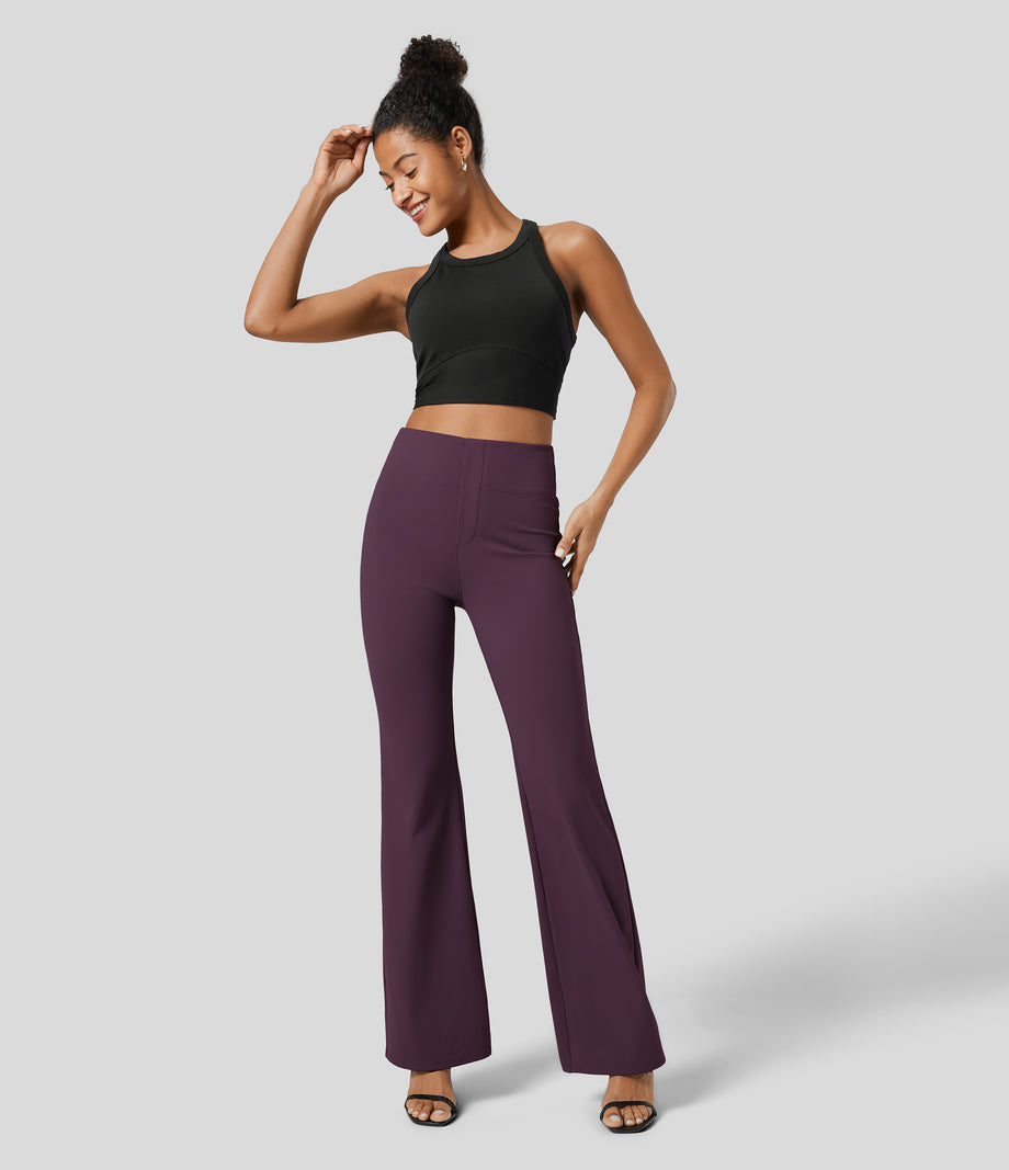 Halara Flex™ High Waisted Back Side Pocket Slight Flare Work Pants - Night's Purple