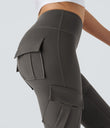 DayStretch High Waisted Cargo Pocket Skinny Yoga Leggings - Deep Red Grey