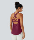Halara UltraSculpt™ Round Neck Curved Hem Workout Tank Top - Red Plum