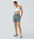 High Waisted Pocket Running Biker Shorts - Green Leopard Print
