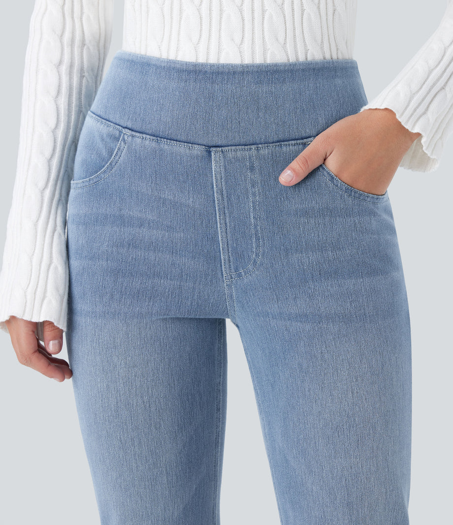 Halara Flex™ High Waisted Pockets Washed Casual Bootcut Jeans - Gray Blue Denim