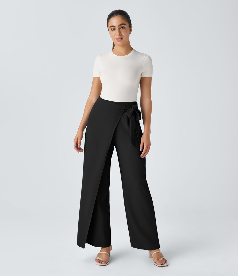 Halara Flex™ High Waisted Tie Side Wide Leg Work Pants - Black