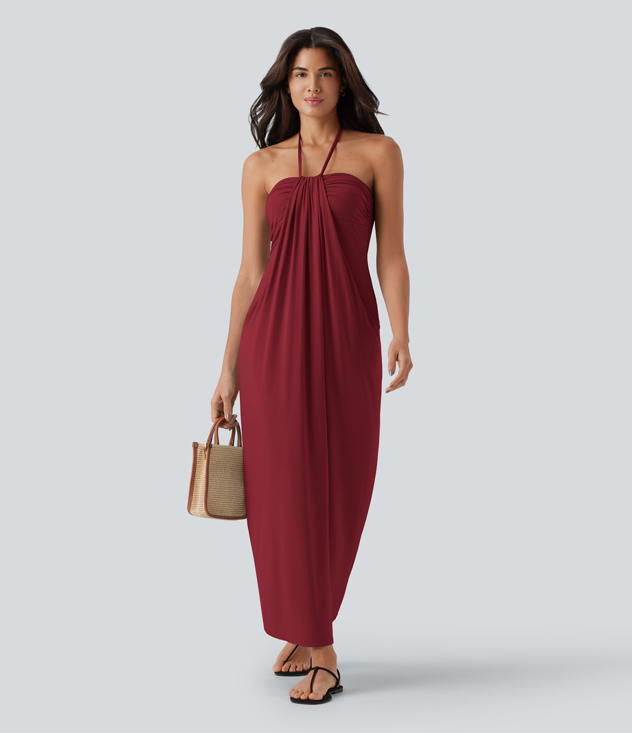 Halter Tie Back Maxi Dress with Pockets - Emboldened