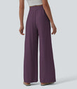High Waisted Drawstring Wide Leg Casual Linen-Blend Pants with Pockets - Zinfandel