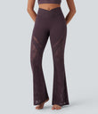 SoftlyZero™ High Waisted Crossover Pocket Contrast Lace Flare Yoga Leggings - Dusky Evening purple