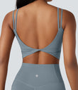 Halara UltraSculpt™ Double Straps Twisted Backless Cropped Yoga Tank Top - Blue Flower Gray