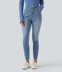 Halara Flex™ High Waisted Casual Skinny Jeans with Pockets - Powder Blue Denim
