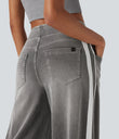 Halara Flex™ High Waisted Stripe Wide Leg Flowy Washed Casual Jeans with Pockets - Cool Gray Denim