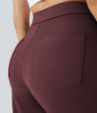 DayStretch High Waisted Pockets Straight Leg Casual Pants - Red Mahogany