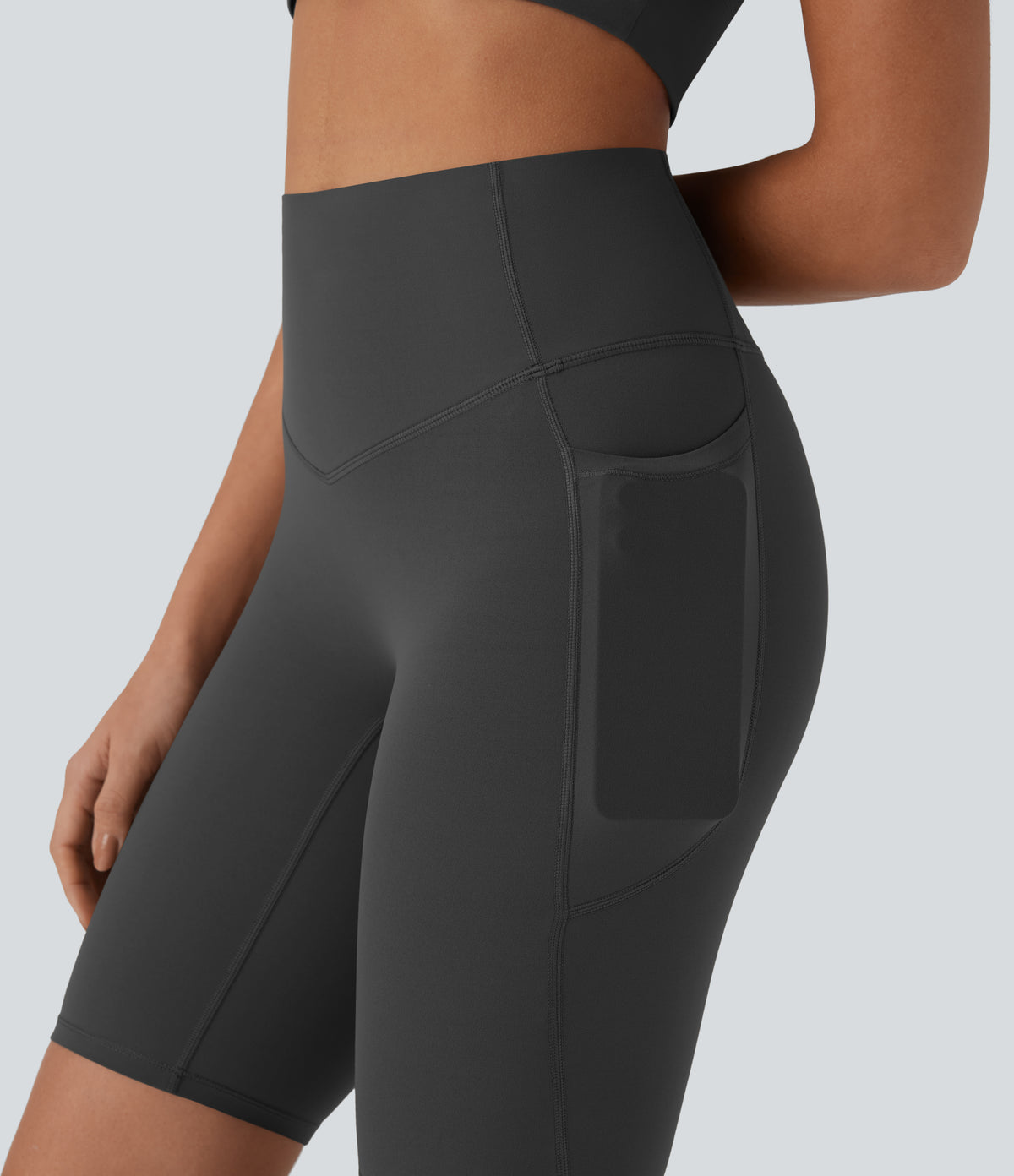Halara UltraSculpt™ High Waisted Tummy Control Pocket Shaping Training Biker Shorts 9'' - Volcanic Ash