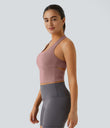 SoftlyZero™ Plush U Neck Racerback Cut Out Cropped Yoga Tank Top - Ash Rose