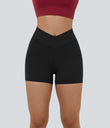 SoftlyZero™ High Waisted Crossover Plain Yoga Biker Shorts 3''-UPF50+ - Black