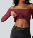 Ribbed Knit Off Shoulder Long Sleeve 2-in-1 Casual Top - Ruby Wine