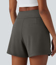 DayStretch High Waisted Work Baggy Shorts 4'' with Pockets - Deep Red Grey