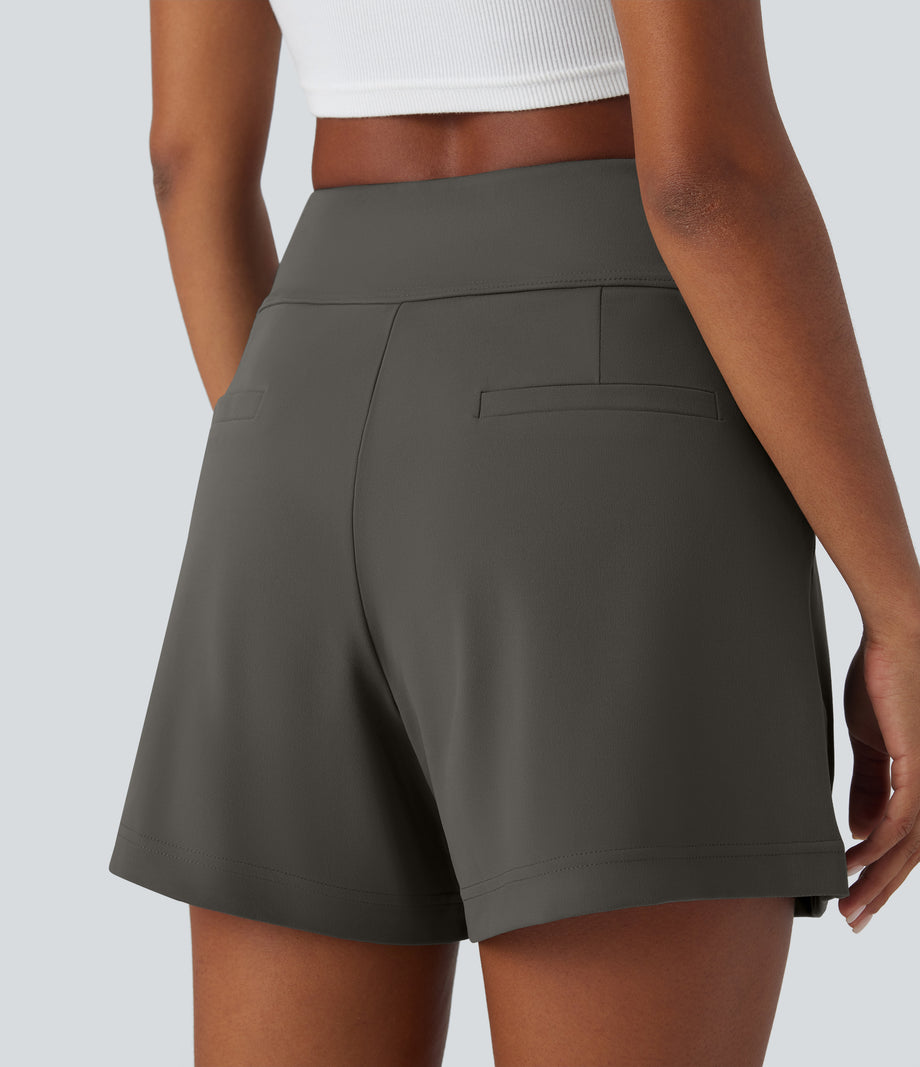 DayStretch High Waisted Work Baggy Shorts 4'' with Pockets - Deep Red Grey