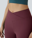 DayStretch High Waisted Crossover Flare Yoga Leggings - Red Mahogany