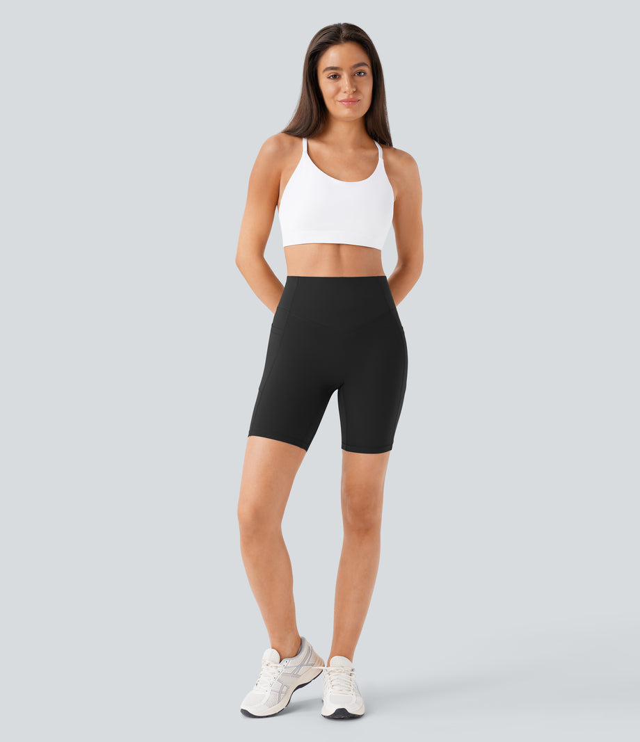 Halara UltraSculpt™ High Waisted Scrunch Butt Lifting Tummy Control Side Pocket Shaping Workout Biker Shorts 7'' - Black