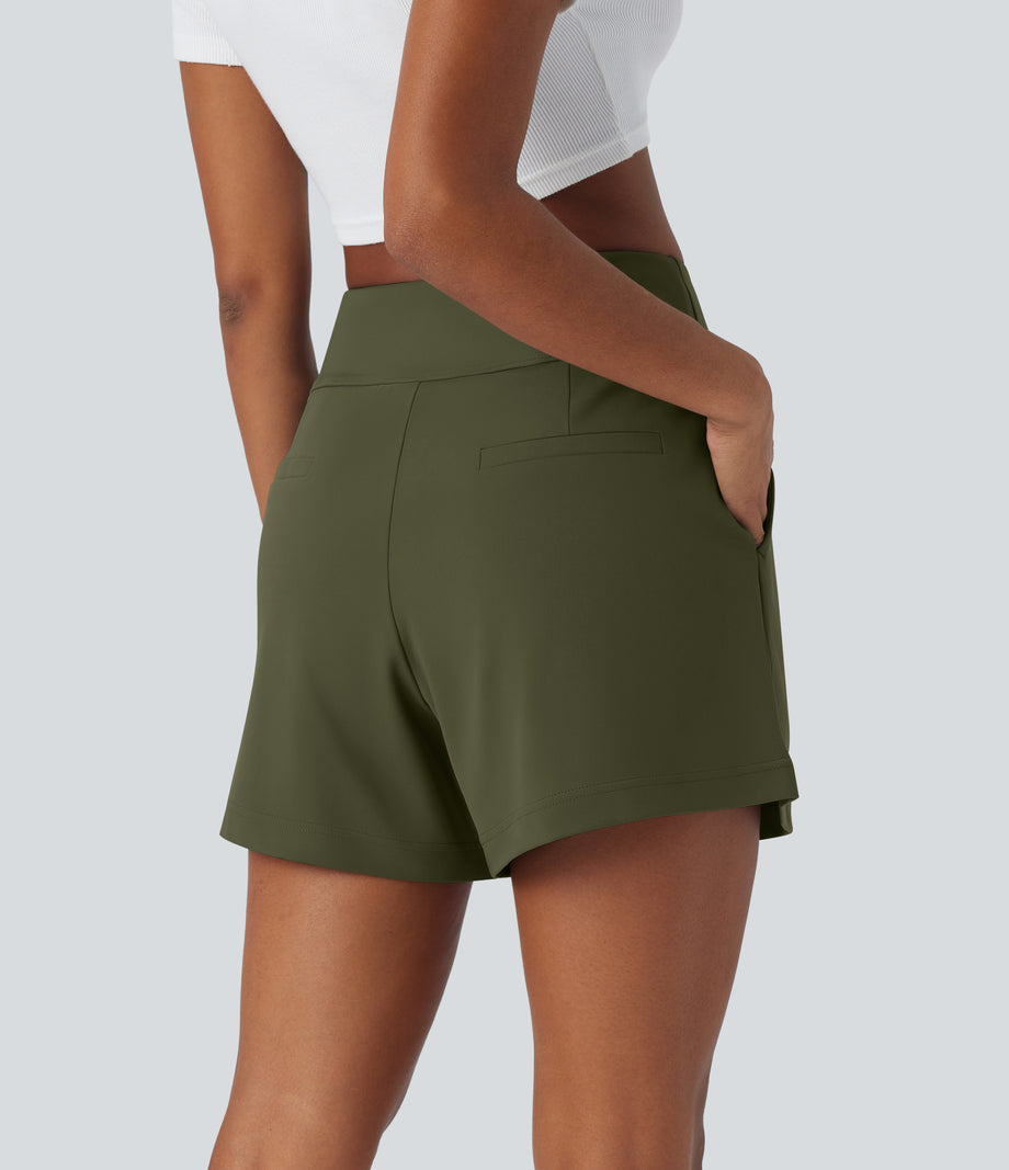 DayStretch High Waisted Work Baggy Shorts 4'' with Pockets - Forest Night