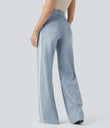Halara Flex™ High Waisted Stripe Wide Leg Flowy Washed Casual Jeans with Pockets - Ice Water Denim