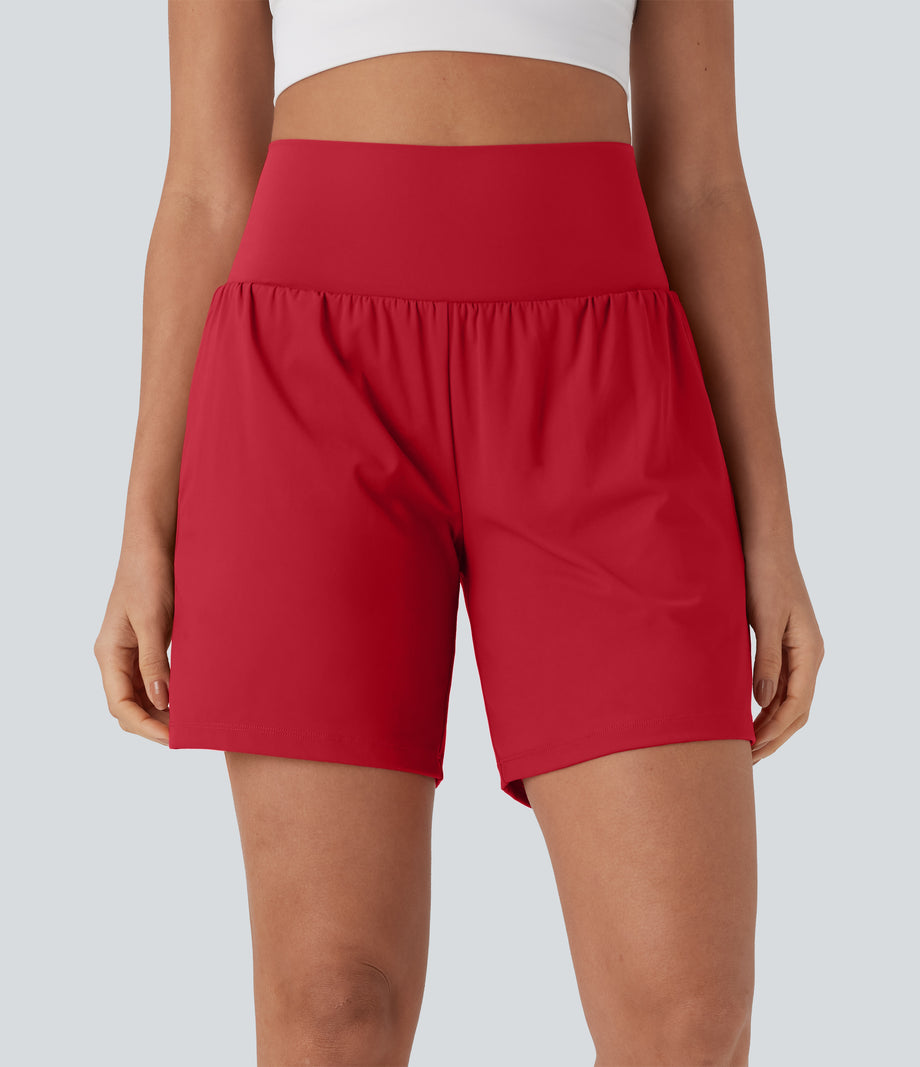 SoftlyZero™ Airy Super High Waisted 2-in-1 Cool Touch Yoga Shorts 7" with Pockets - Salsa