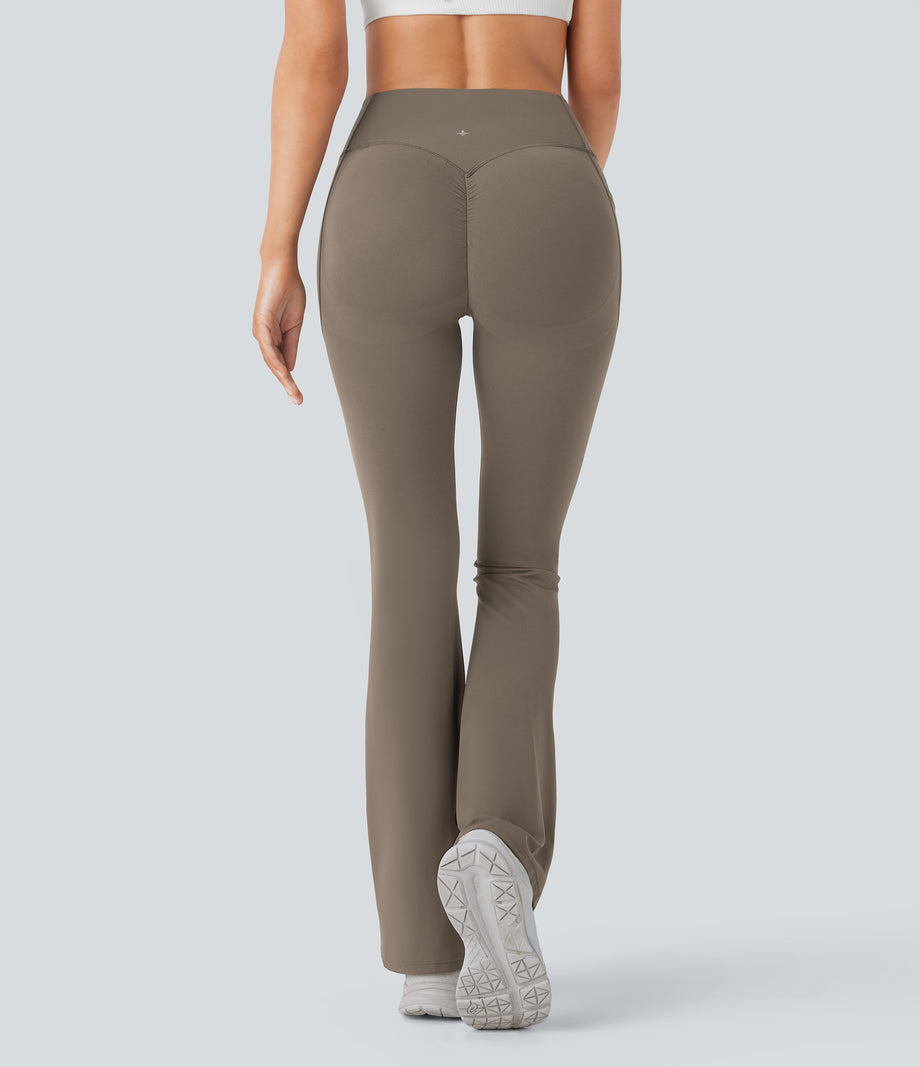 Halara UltraSculpt™ High Waisted Scrunch Butt Lifting Tummy Control Pocket Shaping Yoga Bootcut Leggings - Dawn Brown