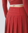 Breezeful™ High Waisted Pleated 2-in-1 Contrast Mesh Quick Dry Dance Stirrup Skirted Leggings with Pockets - Pompeian Red