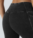 Halara Flex™ Crossover Pocket Washed Denim Work Leggings - Hemp Rope Black Denim