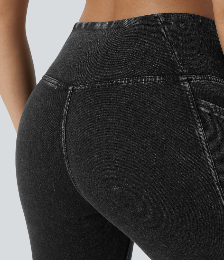 Halara Flex™ Crossover Pocket Washed Denim Work Leggings - Hemp Rope Black Denim