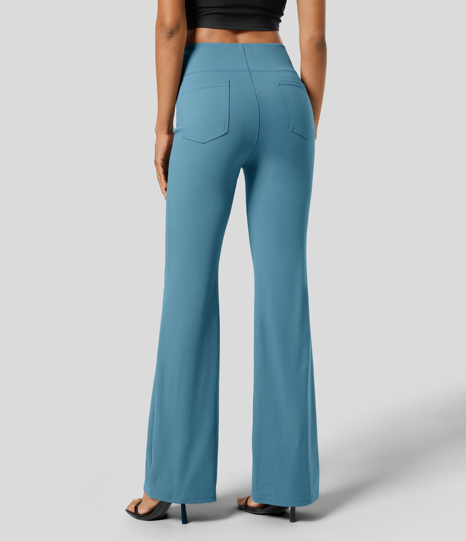 Halara Flex™ High Waisted Back Side Pocket Slight Flare Work Pants - Blue Heaven