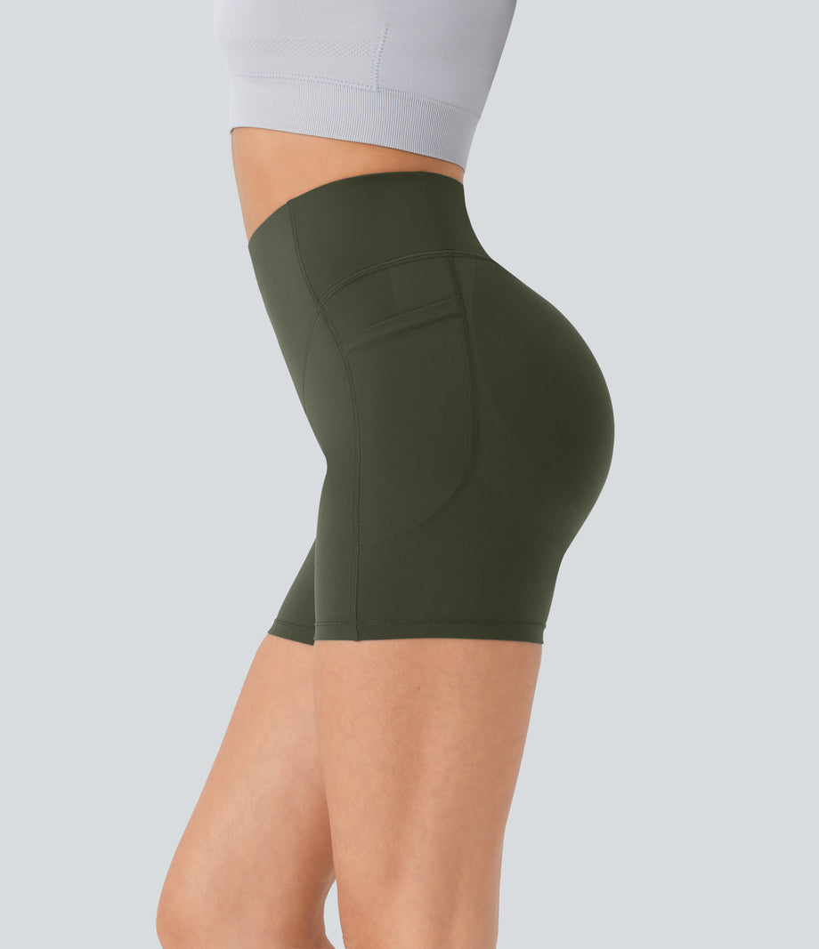 Halara UltraSculpt™ High Waisted Scrunch Butt Lifting Tummy Control Pocket Shaping Workout Biker Shorts 5'' - Deep Woodland Green