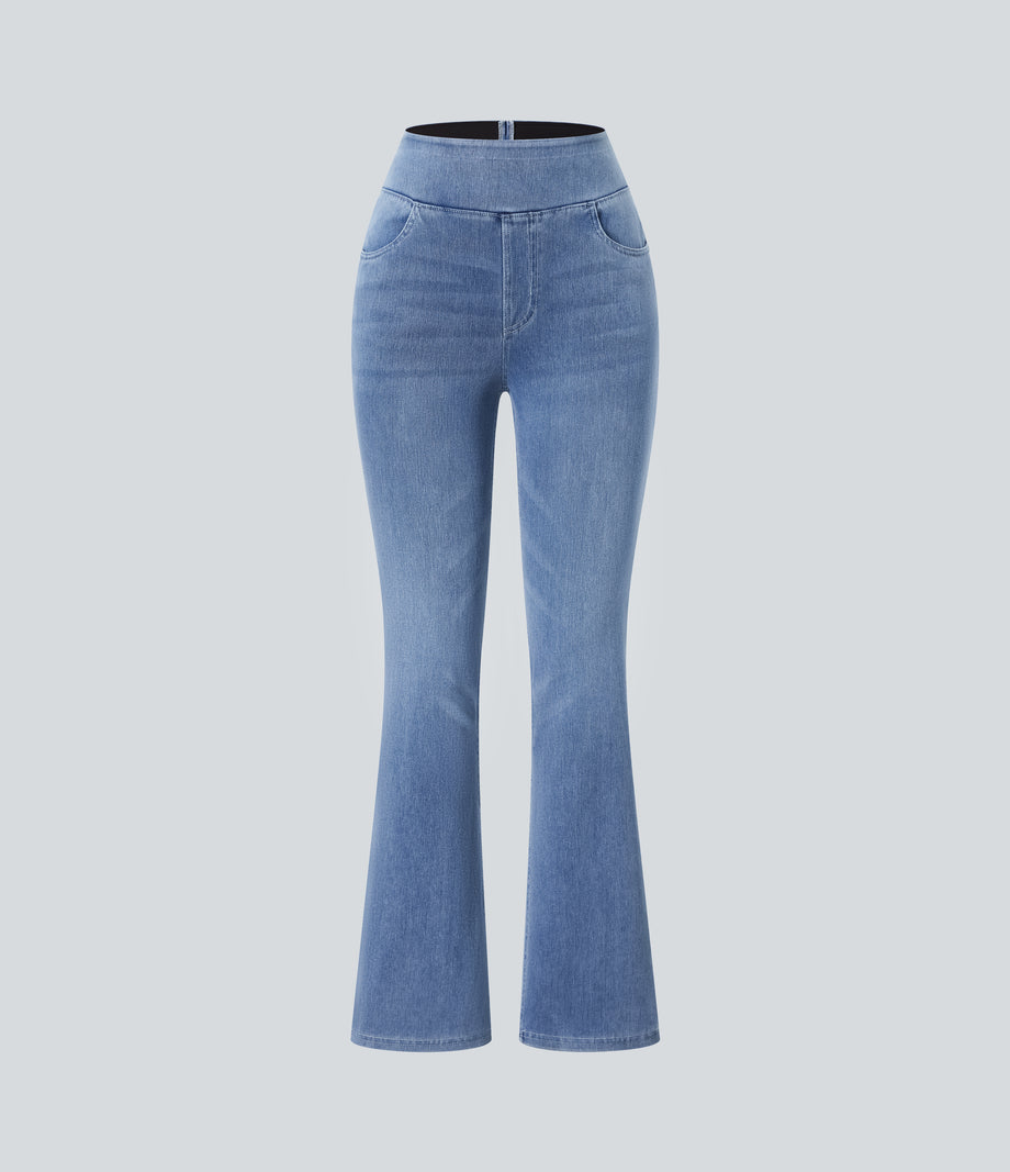 Halara Flex™ High Waisted Pockets Washed Casual Bootcut Jeans - Blue Gray Denim