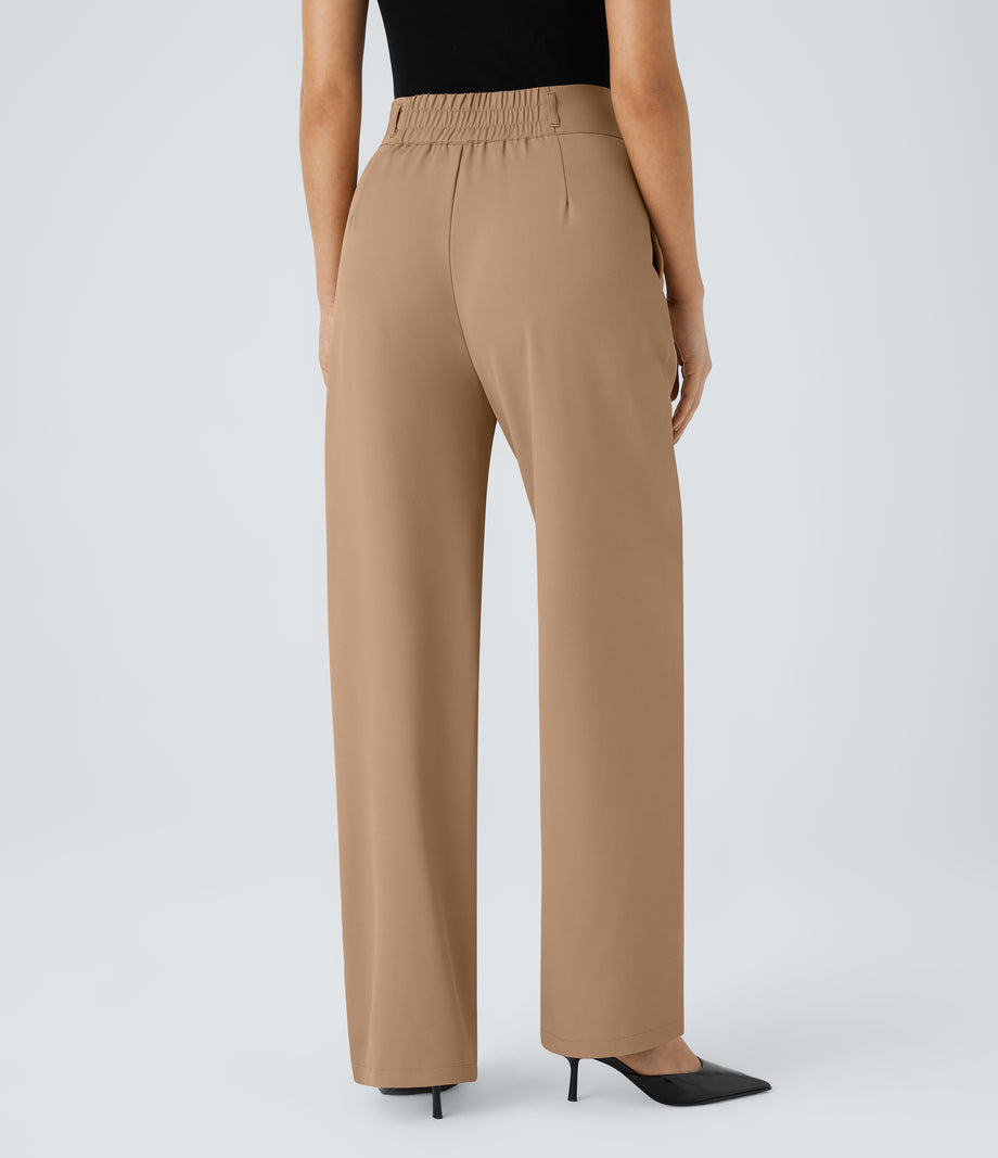 Halara Flex™ High Waisted Zipper Pocket Shirred Straight Leg Work Pants - Cartouche