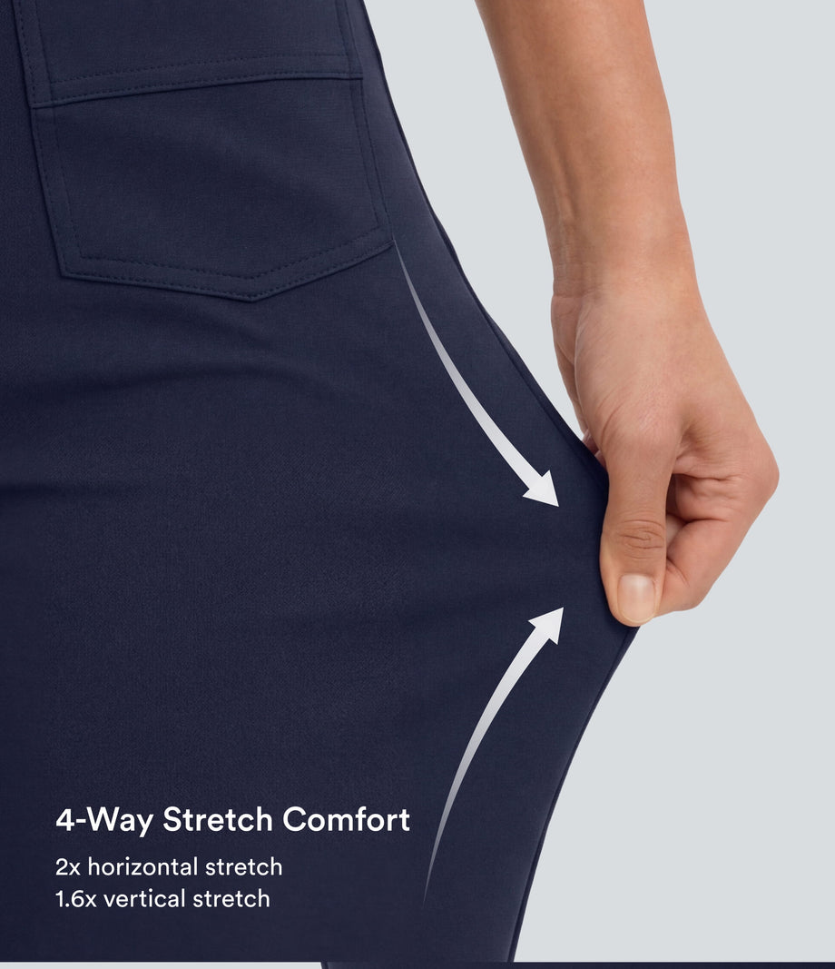 DayStretch High Waisted Pockets Straight Leg Casual Pants - Midnight Blue