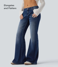 Halara Flex™ Low Rise Flare Washed Casual Jeans with Pockets - Estate Blue Denim