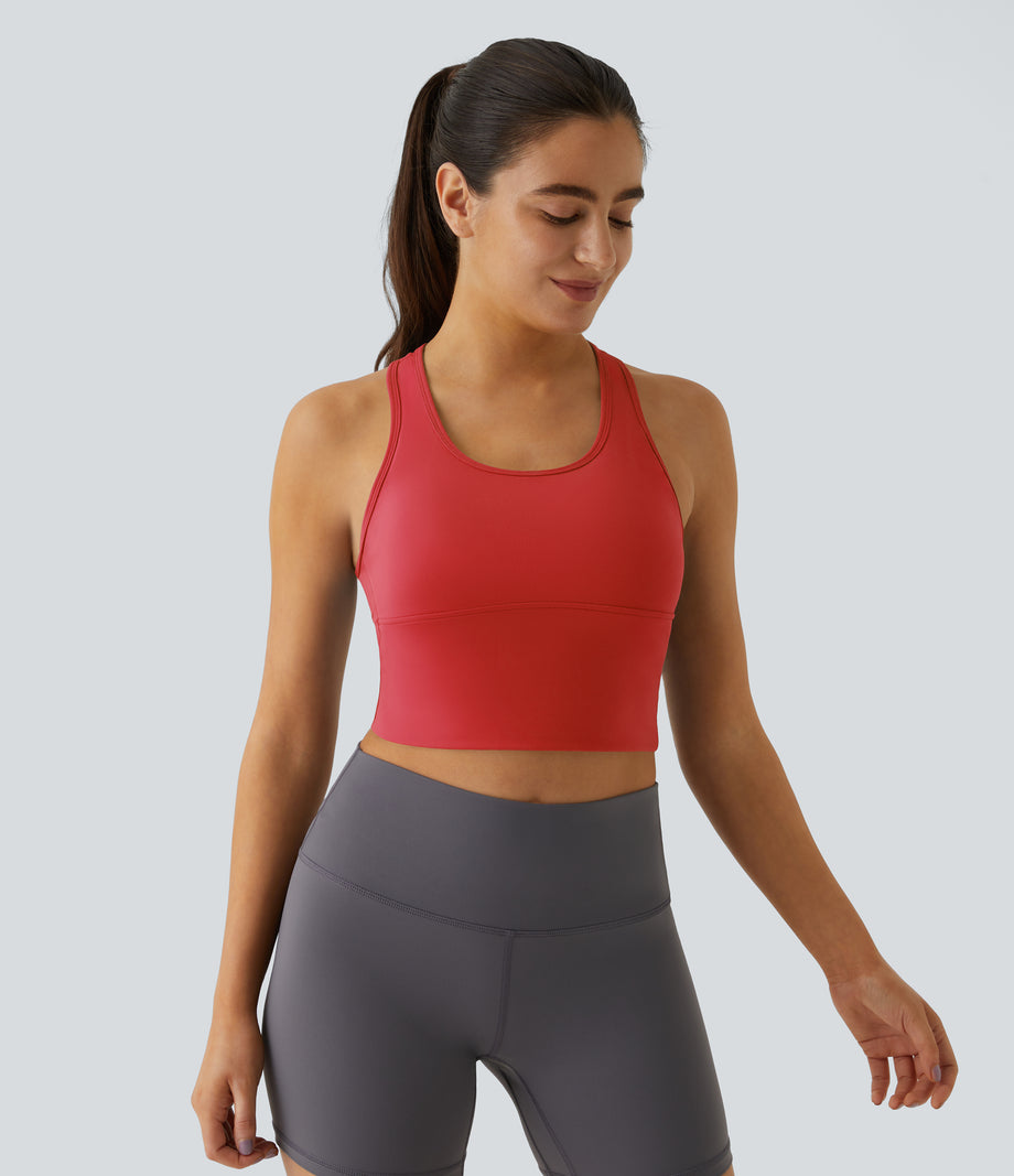 SoftlyZero™ Plush U Neck Racerback Cut Out Cropped Yoga Tank Top - Poinsettia
