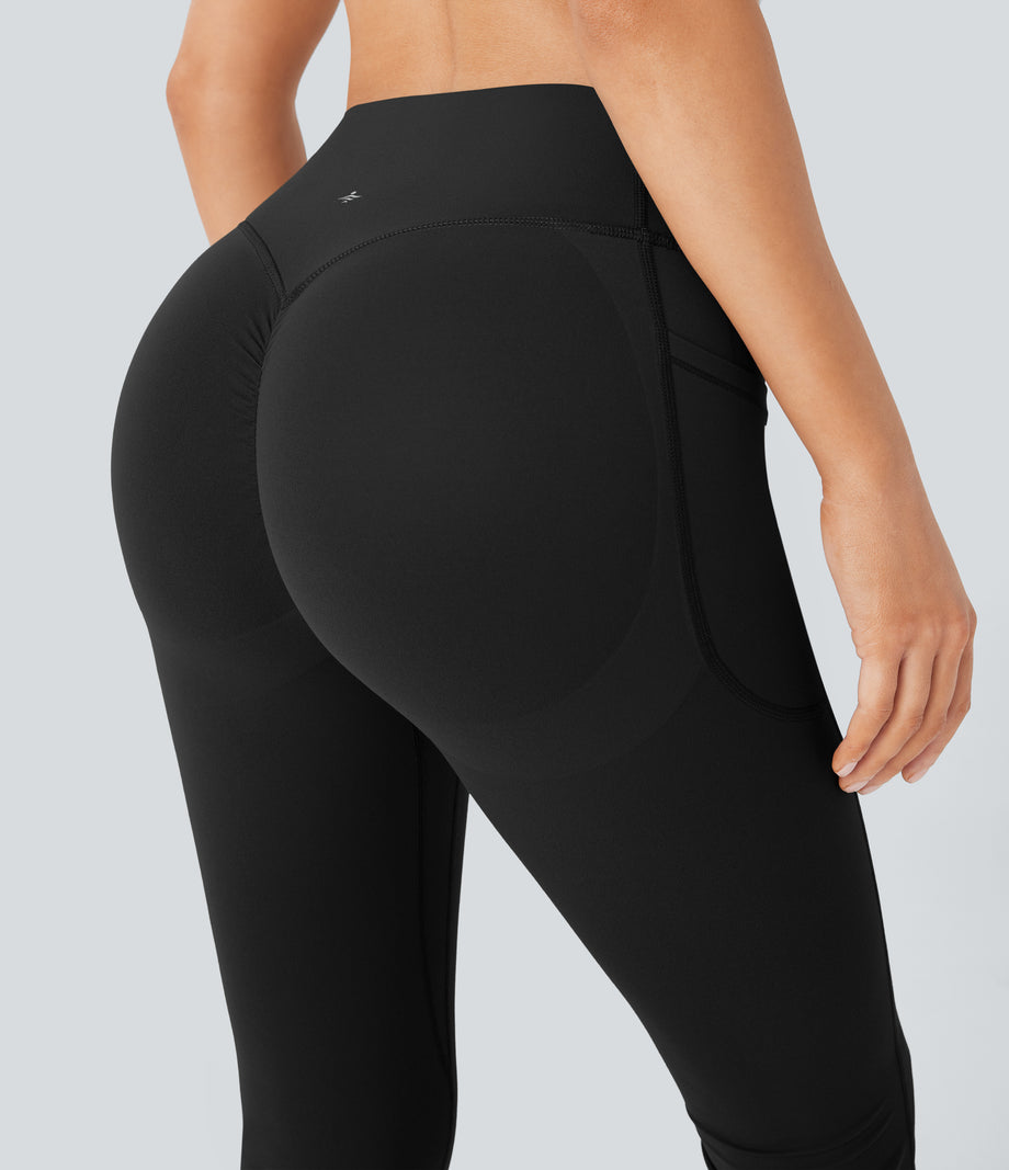 Halara UltraSculpt™ High Waisted Scrunch Butt Lifting Tummy Control Pocket Shaping Yoga Bootcut Leggings - Black