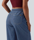 Halara Flex™ Low Rise Drawstring Wide Leg Sparkle Casual Sweatpants Jeans with Pockets -  Blue Jasper Denim