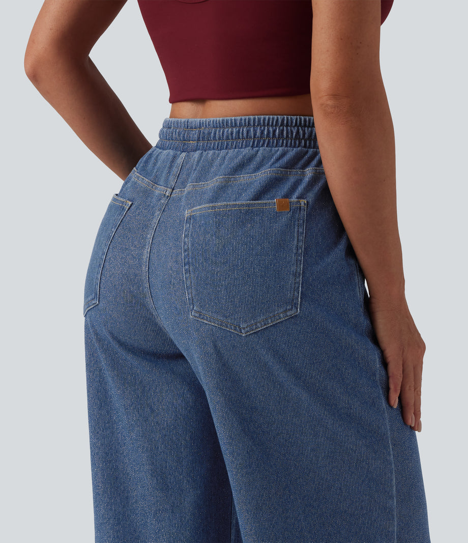 Halara Flex™ Low Rise Drawstring Wide Leg Sparkle Casual Sweatpants Jeans with Pockets -  Blue Jasper Denim
