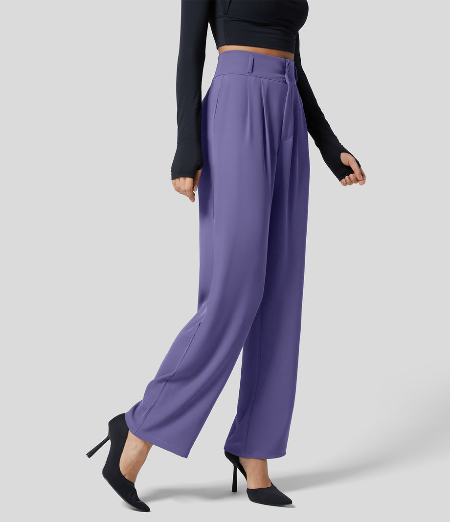 Halara Flex™ High Waisted Zipper Pocket Shirred Straight Leg Work Pants - Veronica
